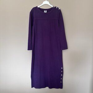 VTG Long Sleeve Purple Maxi Dress Women L 100% Cotton Preshrunk USA Modest Comfy